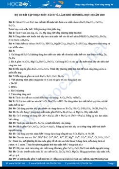 Bộ 100 bài tập nhận biết, tách và làm khô chất môn Hóa học 10 năm 2020