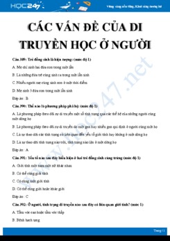 30 Câu hỏi trắc nghiệm ôn tập chuyên đề Các vấn đề của di truyền học ở người Sinh học 9 có đáp án