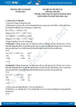 Bài tập chuyên đề kim loại tác dụng với dung dịch muối, phản ứng khử oxit kim loại môn Hóa học 12 năm 2020 Trường THPT An Khánh