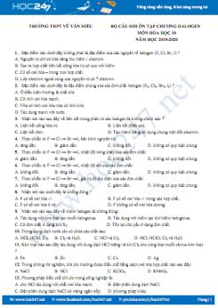 Bộ câu hỏi trắc nghiệm ôn tập Chương Halogen môn Hóa học 10 năm 2020 Trường THPT Vũ Văn Hiếu