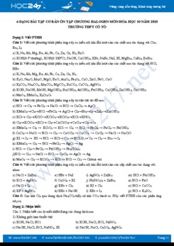 6 Dạng bài tập cơ bản ôn tập Chương Halogen môn Hóa học 10 năm 2020 Trường THPT Tô Cô