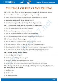 42 Câu hỏi trắc nghiệm ôn tập Chương Cơ thể và môi trường Sinh học 9 có đáp án