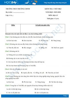 Đề kiểm tra giữa HK2 môn Địa lý 6 năm 2019-2020 - Trường THCS Trường Chinh có đáp án
