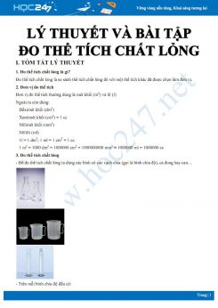 Lý thuyết và bài tập chuyên đề Đo thể tích chất lỏng môn Vật lý 6 có đáp án