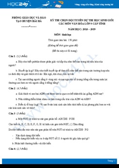 Đề thi HSG môn Sinh học 9 năm 2018-2019 - Phòng GD&ĐT Huyện Hải Hà có đáp án