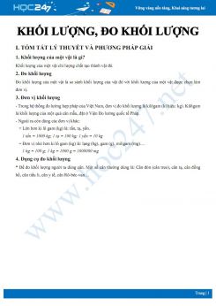 Chuyên đề luyện tập về Khối lượng, đo khối lượng có hướng dẫn chi tiết môn Vật lý 6