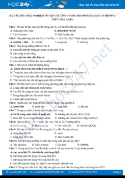 Bộ câu hỏi ôn tập chương V năm 2020 môn Hóa học 10 Trường THPT Hóa Châu