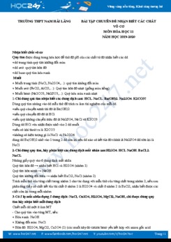 Bài tập chuyên đề nhận biết các chất vô cơ môn Hóa học 11 năm 2020 Trường THPT Nam Hải Lăng