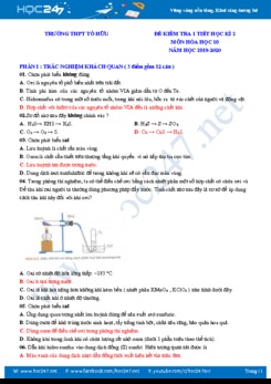 Đề kiểm tra 1 tiết HK2 năm 2020 môn Hóa học 10 Trường THPT Tố Hữu