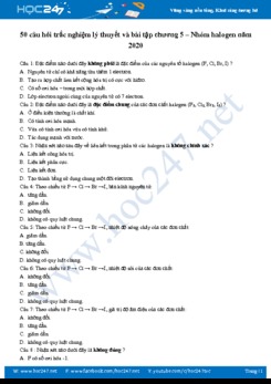 Bộ 50 câu hỏi lý thuyết và bài tập Chương 5 môn Hóa học 10 năm 2020