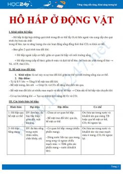 Lý thuyết tổng ôn chủ đề Hô hấp ở động vật Sinh học 11