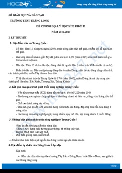 Đề cương ôn tập HK2 môn Địa lí 11 năm 2019-2020 - Trường THPT Thăng Long