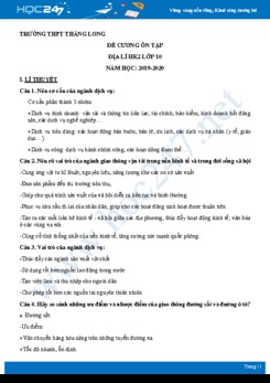 Đề cương ôn tập HK2 môn Địa lí 10 năm 2019-2020 - Trường THPT Thăng Long