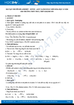 Bài tập chuyên đề Andehit - Xeton - Axit Cacboxylic môn Hóa học 11 năm 2020 Trường THCS&THPT Khánh Sơn