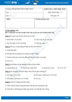 Đề kiểm tra 1 tiết HK2 môn Sinh học 7 năm 2019-2020 - Trường THCS&THPT Phan Bội Châu có đáp án