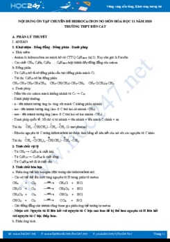 Nội dung ôn tập chuyên đề Hidrocacbon no môn Hóa học 11 năm 2020 Trường THPT Bến Cát