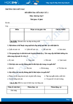 Đề kiểm tra giữa HK2 môn Sinh học 9 năm 2019-2020 - Trường THCS Đức Bác có đáp án