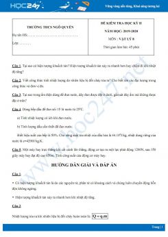Đề kiểm tra HK2 môn Vật lý 8 năm học 2019-2020 có đáp án trường THCS Ngô Quyền