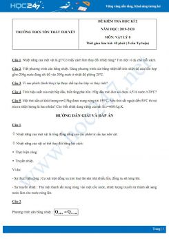 Đề kiểm tra HK2 môn Vật lý 8 năm học 2019-2020 có đáp án trường THCS Tôn Thất Thuyết