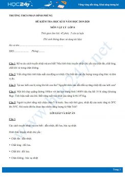 Đề kiểm tra HK2 môn Vật lý 8 năm học 2019-2020 có đáp án trường THCS Phan Đình Phùng