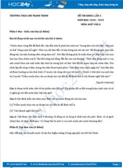 Đề KSCL HK2 năm 2019 môn Ngữ Văn 8 - Trường THCS Chu Mạnh Trinh