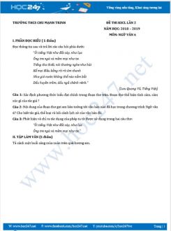 Đề KSCL HK2 năm 2019 môn Ngữ Văn 6 - Trường THCS Chu Mạnh Trinh