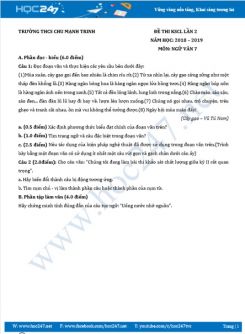 Đề KSCL HK2 năm 2019 môn Ngữ Văn 7 - Trường THCS Chu Mạnh Trinh