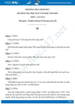 Đề kiểm tra HK2 môn Vật lý 8 năm học 2019-2020 trường THCS Minh Đức có đáp án