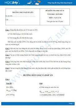 Đề kiểm tra HK2 môn Vật lý 8 năm học 2019-2020 có đáp án trường THCS Ngô Sĩ Liên