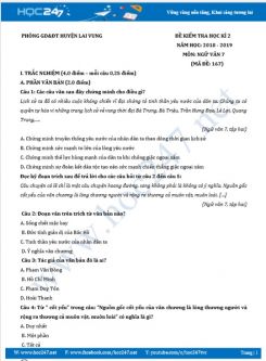 Đề kiểm tra HK2 năm 2019 môn Ngữ Văn 7 - Phòng GD&ĐT huyện Lai Vung (Mã đề 167)