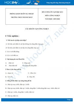 Đề cương ôn tập HK2 môn Công nghệ 9 năm 2020 trường THCS Thành Nhất