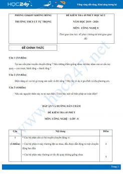 Đề kiểm tra 1 tiết giữa HK2 môn Công Nghệ 8 năm 2020 trường THCS Lý Tự Trọng có đáp án