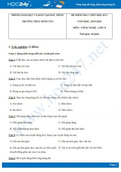 Đề kiểm tra 1 tiết HK2 môn Công Nghệ 8 năm học 2019-2020 trường THCS Minh Tân