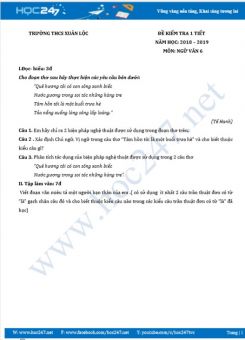 Đề kiểm tra 1 tiết HK2 năm 2019 môn Ngữ Văn 6 - Trường THCS Xuân Lộc