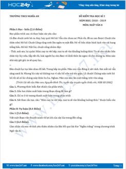 Đề kiểm tra HK2 năm 2019 môn Ngữ Văn 8 - Trường THCS Nghĩa An