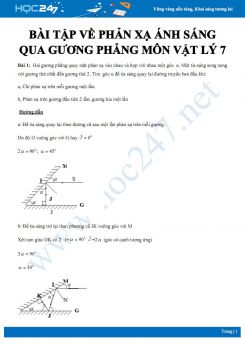 Bài tập về phản xạ ánh sáng qua gương phẳng môn Vật lý 7 có lời giải chi tiết