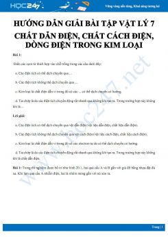 Bài tập về Chất dẫn điện, chất cách điện, dòng điện trong kim loại môn Vật lý 7 có đáp án