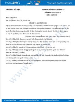 Đề thi vào lớp 10 năm 2019 môn Ngữ Văn - Sở GD&ĐT Bắc Kạn