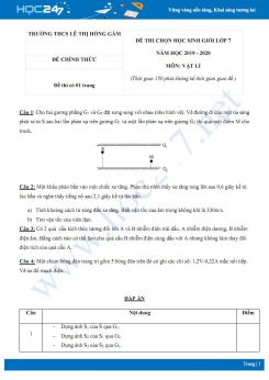 Đề thi HSG môn Vật lý 7 năm học 2019-2020 trường THCS Lê Thị Hồng Gấm có đáp án