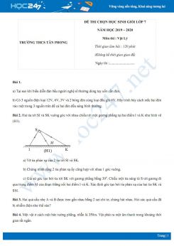 Đề thi HSG môn Vật lý 7 năm học 2019-2020 trường THCS Tân Phong có đáp án