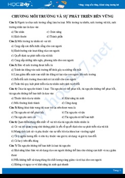 Câu hỏi trắc nghiệm ôn tập Chương môi trường và sự phát triển bền vững Địa lý 10 có đáp án