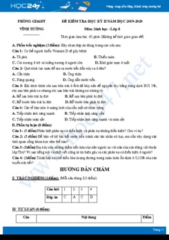 Đề kiểm tra ôn tập HK2 môn Sinh học 8 năm 2019-2020 - Phòng GD&ĐT Vĩnh Tường có đáp án