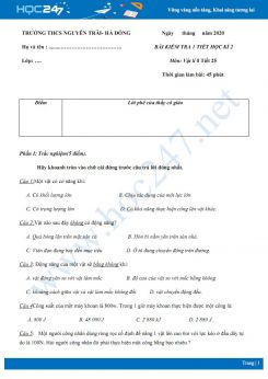 Đề kiểm tra HK2 môn Vật lý 8 năm học 2019-2020 có đáp án trường THCS Nguyễn Trãi- Hà Đông