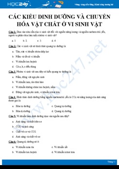 Câu hỏi trắc nghiệm ôn tập chủ đề Các kiểu dinh dưỡng và quá trình chuyển hóa vật chất ở vi sinh vật Sinh học 10 có đáp án