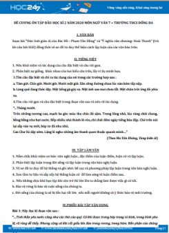 Đề cương ôn tập đầu HK2 môn Ngữ Văn 7 - Trường THCS Đống Đa