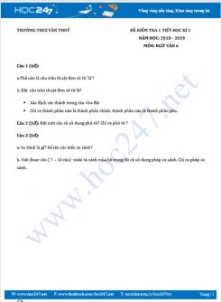 Đề kiểm tra 1 tiết HK2 năm 2019 môn Ngữ Văn 6 - Trường THCS Văn Thuỷ (Phần Tiếng Việt)