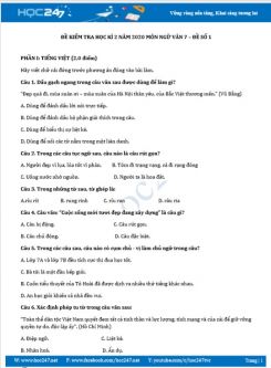 Đề kiểm tra HK2 năm 2020 môn Ngữ Văn 7 - Đề số 1