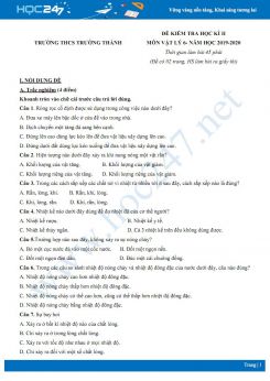 Đề kiểm tra HK2 môn Vật lý 6 năm học 2019-2020 có đáp án trường THCS Trường Thành