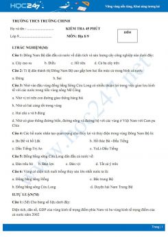 Đề kiểm tra 45 phút HK2 môn Địa lí 9 năm 2019-2020 - Trường THCS Trường Chinh có đáp án