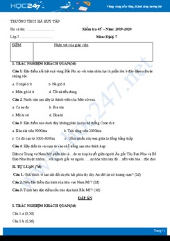 Đề kiểm tra ôn tập 1 tiết HK2 môn Địa lí 7 năm 2019-2020 - Trường THCS Hà Huy Tập có đáp án